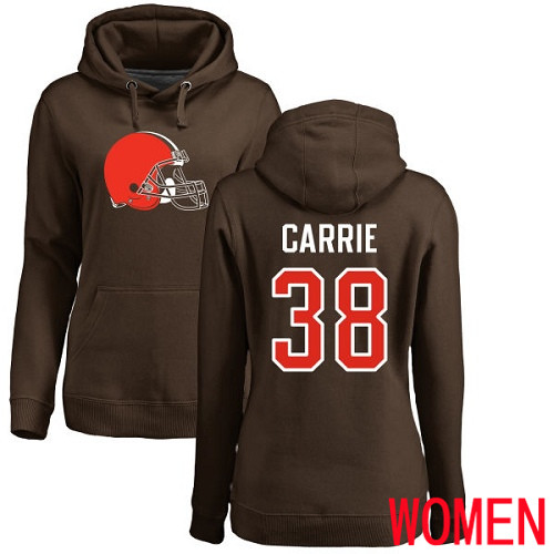 Cleveland Browns T J Carrie Women Brown Jersey #38 NFL Football Name and Number Logo Pullover Hoodie Sweatshirt->nfl t-shirts->Sports Accessory